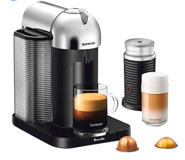 Nespresso Vertuo Coffee & Espresso Machine by Breville with Aeroccino Milk Frother - Chrome 